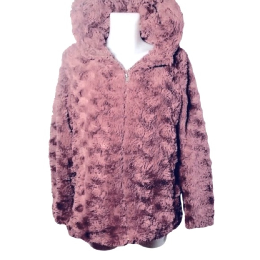 Forever 21 Pink /Rose Faux Fur Zip up Teddy Bear Hoodie Coat Size Large